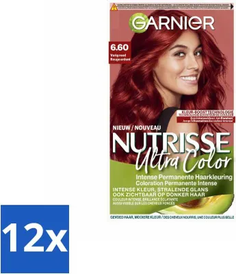 Imagen del producto de Garnier – Nutrisse Ultra Color 6.60 – Tinte para el cabello – Rojo intenso – Acondicionador – Coloración permanente – Pack ahorro – 12 unidades