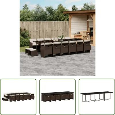 Produktbild von The Living Store 17-tlg. Garten-Essgruppe mit Kissen Braun Poly Rattan