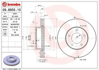Produktbild von 2x BREMBO 09.8955.10 Bremsscheibe Vorderachse