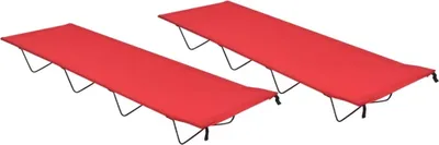 Image de Lits de camping 2 pcs 180x60x19 cm Tissu Oxford et acier Rouge