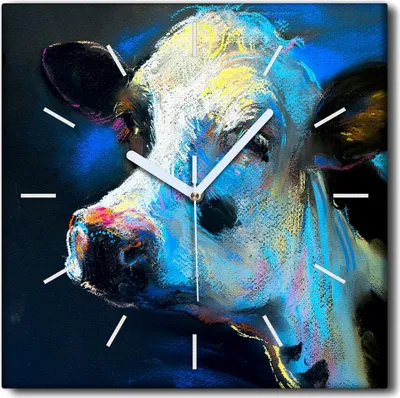 Produktbild von Coloray Uhr auf Leinwand 30x30 cm Wand Uhr Dekoration Wohnzimmer Segeltuch weiße Zeiger -Kuhfarm Tiere.