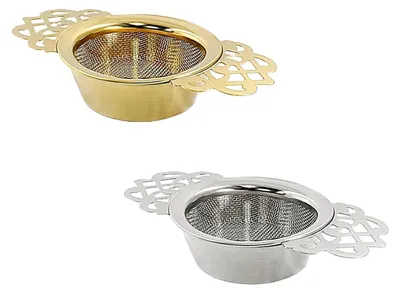 Zdjęcie produktu dla Omgoods - Filtr do herbaty ze stali nierdzewnej z podstawką i podwójną rączką