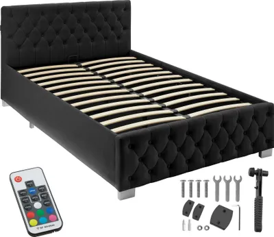 Produktbild von tectake® Polsterbett Sedona in Samtoptik mit Steppmuster großer Stauraum