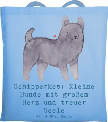 Produktbild von Mr. & Mrs. Panda Jutetasche Schipperkes Herz - Sky Blue - Geschenk, Hunderasse, Uni Tasche, familienfreundliche Hunde, Belgischer Hund, kleine, loyale, verspielter