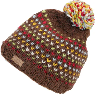 Produktbild von Bommelmütze aus Nepal, Mütze aus Schurwolle, Wintermütze - Braun/bunt, Uni, Mützen