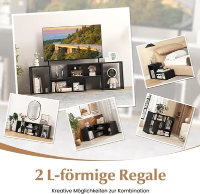 Productafbeelding van TV-kast, 2-delig, vrijstaand, TV-tafel voor televisies tot 60 inch, zwart