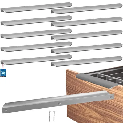 Image de KOTARBAU® Lot de 10 poignées de meubles, poignées d'armoire 340 mm, argent mat ZnAl, poignées à visser par l'arrière, poignées de chant, poignées de tiroir, cuisine moderne