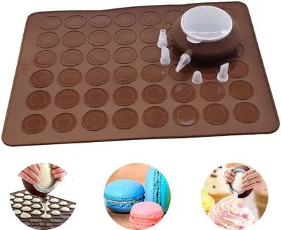 Produktbild von Macarons-Backmatte, braune Silikon-Backmatte, 48 Löcher, Macarons-Silikonmatte, Silikonform, Antihaftbeschichtung, Form für Macarons mit Dekorationsstift
