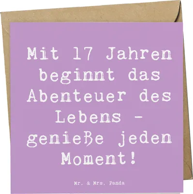 Produktbild von Mr. & Mrs. Panda Glückwunschkarte Spruch 17. Geburtstag - Lavendeltraum - Geschenk, genieße jeden Moment, das Leben genießen, Mit 17 Jahren beginnt Abenteuer des Lebens