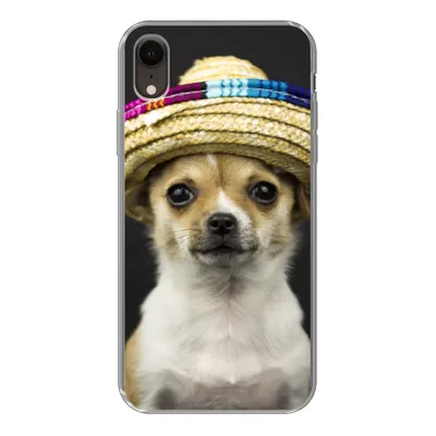 Produktbild von MuchoWow® Handyhülle Schutzhülle Hülle für iPhone XR Hund - Sombrero - Schwarz Silikon Softcase Handy Hülle - Schutzdeckel