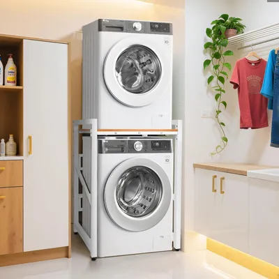 Zdjęcie produktu dla Półka nad pralką – półka nadbudowana – regulowana wysokość – nośność 350 kg – do pralki i suszarki – biała