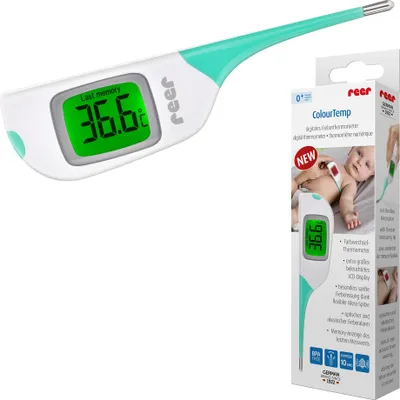 Zdjęcie produktu dla reer 98030, Termometr kontaktowy, Zielony, Biały, Pacha, Przyciski, °C, Temperatura ciała