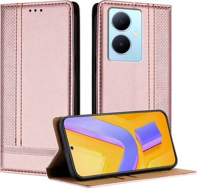 Produktbild von Handyhülle für Vivo Y78 / Vivo Y78+ 5G Leder Flip Klappbare Schutzhülle mit Standfunktion Pink