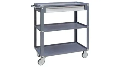 Zdjęcie produktu dla UHL-MASH Solidny Wózek Metalowy Półkowy z Szufladą VPR-1/S 90x75x46 Narzędziowy Warsztatowy Magazynowy Transportowy/ 3 półki nośność 45kg/1, Hamulec