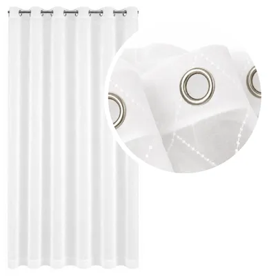 Produktbild von MEBLEODNOWA, Bestickte Gardine mit Ösen, Weiß, 140x250 cm, Fenstergardine, Lichtdurchlässig, Pflegeleicht, Elegante Fensterdekoration, Modern