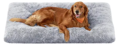 Produktbild von Feandrea Hundebett, Hundekissen, Flauschige Hundematte, Langer Plüsch, 140 x 100 cm, weiche Polsterung, waschbar, multifunktional, Ombré-Grau PGW205G01