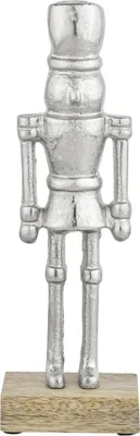 Produktbild von Marrakesch Figur Nussknacker silber 22cm | Edle Weihnachtsdeko Tischdeko aus Alu mit Holzsockel | Moderne Deko Aufsteller als Fensterbankdeko | Skandinavische Adventsdeko für Tisch Regal & Fensterbank