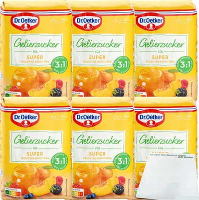 Produktbild von Dr. Oetker Gelierzucker 3:1 für Super fruchtige Konfitüre 6er Pack (6x500g Packung) + usy Block