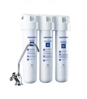 Produktbild von AQUAPHOR Crystal TRIO Aktivkohle Wasserfilter mit 1 Wege Wasserhahn Kohleblock mit Keimsperre und Mikrofiltration bis 0,8 Mikrometer