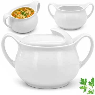 Zdjęcie produktu dla Waza Porcelanowa Z Pokrywą Do Zupy Na Zupe Obiadowa 2.5L Porcelana