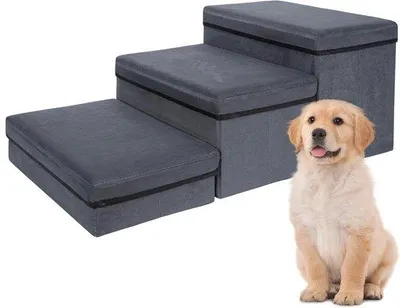 Produktbild von Famanu Hundetreppe 3 Stufen mit Stauraum - Grau, belastbar bis 30 kg