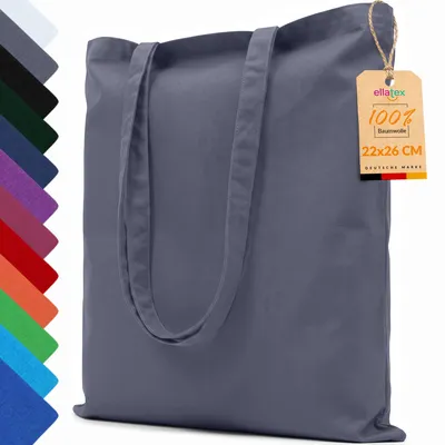 Produktbild von EllaTex Baumwolltasche 22x26 cm – Stoffbeutel aus 100% Baumwolle mit kurzen Henkeln, in Farbe: Grau