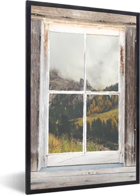 Produktbild von MuchoWow® Gerahmtes Poster Aussicht - Berg - Herbst 60x90 cm - Poster mit Schwarzem Bilderrahmen Wandposter Rahmen Foto Bilder - Kunst