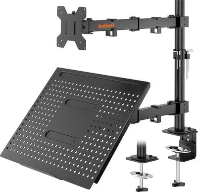 Immagine prodotto di Supporto regolabile per monitor da 13-32" con ripiano per laptop, VESA 75/100 mm