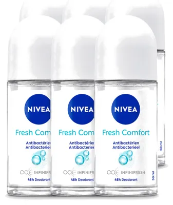 Imagen del producto de 6 unidades de desodorante roll-on NIVEA Fresh Comfort, 50 ml cada uno. Paquete económico