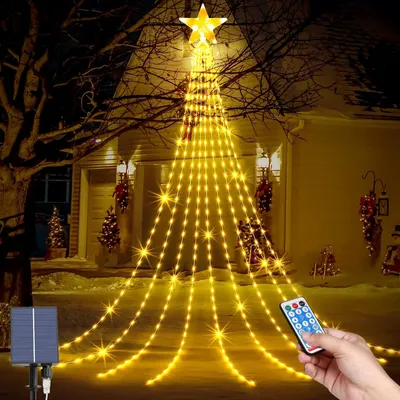 Solar-Kerzenstern 2,7 m, 198 LEDs, warmweiß, IP44, Fernbedienung