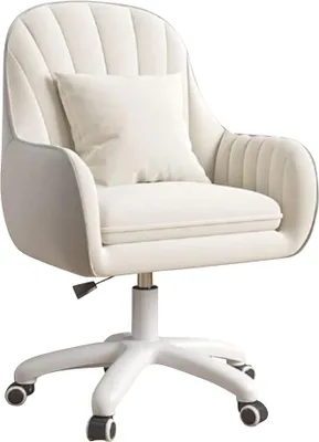 Imagen del producto de Silla de oficina ergonómica, tapizada en terciopelo, giratoria y con reposacabezas, color beige