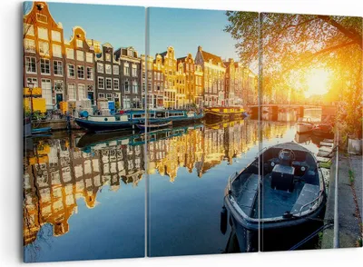 Produktbild von Bild auf Leinwand - Leinwandbild - Kanal Boot Amsterdam Wasser - 105x70cm - Wand Bild - Wanddeko - Leinwanddruck - Bilder - Kunstdruck - Wanddekoration - Leinwand bilder - Wandkunst - CE105x70-2857