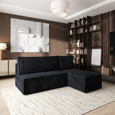 Produktbild von Masseno Ecksofa BRISO T mit Schlaffunktion L-Form, Sofa mit Bettkasten, Wohnzimmersofa, Couch, Soffa, Bettsofa, Couchgarnitur- Schwarz, TILIA 100