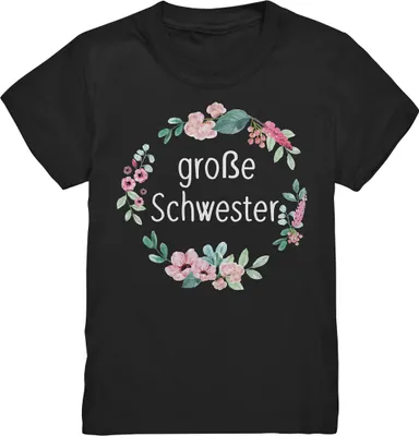 Produktbild von Große Schwester T-Shirt Blumenkranz Große Schwester Geschenk – Black / 98/104 (3-4)