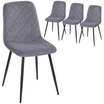 Produktbild von HOMCOM Esszimmerstühle, 4er-Set Küchenstühle mit Rückenlehne, Samtoptik, Grau