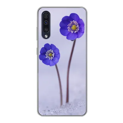 Produktbild von MuchoWow® Handyhülle Schutzhülle Hülle für Samsung Galaxy A30s Blumen - Schnee - Lila Silikon Softcase Handy Hülle - Karteninhaber