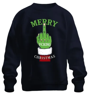 Produktbild von Merry Fcking Christmas Grinch Mittelfinger frech lustig böse Sweatshirt Pullover, Navy, 3XL