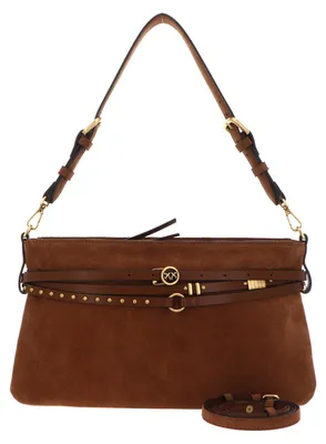 Produktbild von PINKO Umhängetasche Schultertasche Belt Bag Classic Suede Brown - Lion - Antique Gold braun