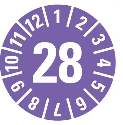 Produktbild von Dreifke® Prüfplakette 28, violett, ökologische Folie, selbstklebend, Ø 30mm, ...