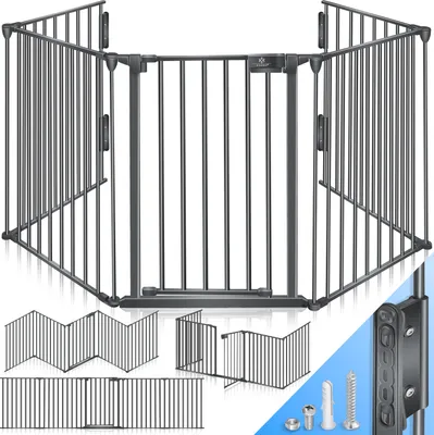 Produktbild von KESSER® Kaminschutzgitter mit Tür Metall Ofenschutzgitter Laufgitter Laufstall Absperrgitter Tierschutzgitter Türschutzgitter für Kinder-Sicherung