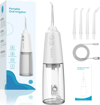 Produktbild von Dental-Wasserflosser, kabelloser, wasserdichter Munddusche IPX7, 4 Druckeinstellungen, 300 ml, wiederaufladbarer elektrischer Schallflosser