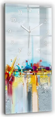 Produktbild von Wallfluent Wanduhr – Stilles Quarzuhrwerk - Uhr Dekoration Wohnzimmer Schlafzimmer Küche - Zifferblatt - weiße Zeiger - 30x60 cm - Abstrakte Öllandschaft