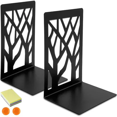 Obrázek produktu pro Držáky na knihy, kovové, design stromu, 12x9x16 cm, černá barva, 2 kusy
