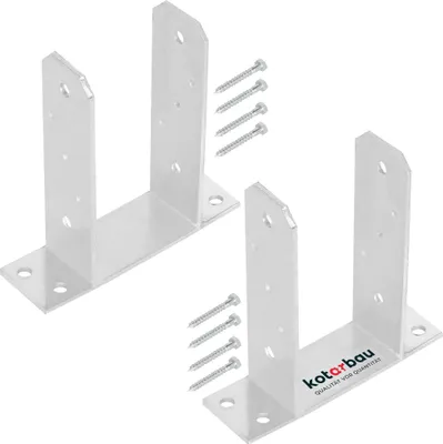 Produktbild von KOTARBAU® 2er Set TT Pfostenträger zum Aufschrauben 100 mm Bodenanker für Holzpfosten Pfostenschuh für Zaunpfosten verzinkter Stahl Silber
