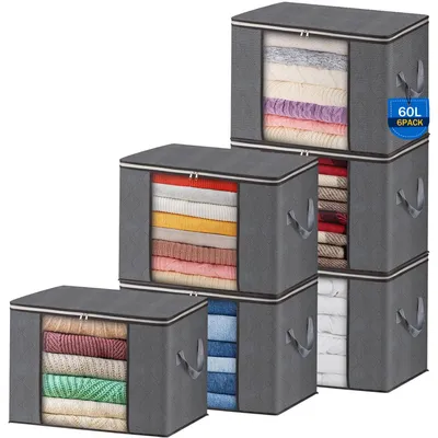 Aufbewahrungstasche 6er-Set 60L faltbar 55x35x32 cm grau