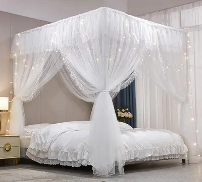 Produktbild von Famanu Himmelbett mit Klamboe und Rüschen - für das Mädchenzimmer, quadratisch, doppellagig