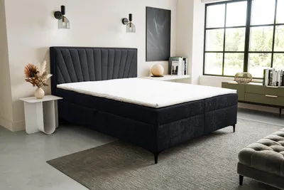 Image de VENASI CIMONE Lit boxspring 140x200 avec sommiers à lattes H2/H3 Matelas NOIR