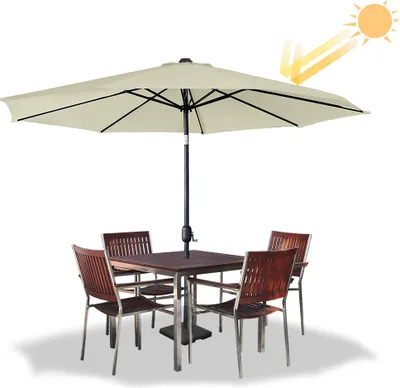 Image de LZQ Parasol Ø300cm Parasol de marché avec manivelle Inclinable Parasol de jardin Protection solaire Parasol de terrasse sans support Protection UV 40+, Beige