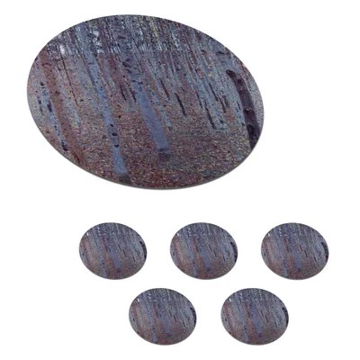 Obrázok produktu pre MuchoWow® Okrúhly sklenený podšálok, sada 6 ks Buchenhain - obraz, Gustav Klimt 10x10x0.3cm Podložky pod poháre - podložky pod nápoje - ochrana