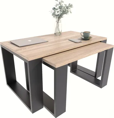 Produktbild von MATKAM Satztisch 2er Set WESTA, Couchtisch im Industrie-Stil, einfache Montage (Sonoma Eiche)